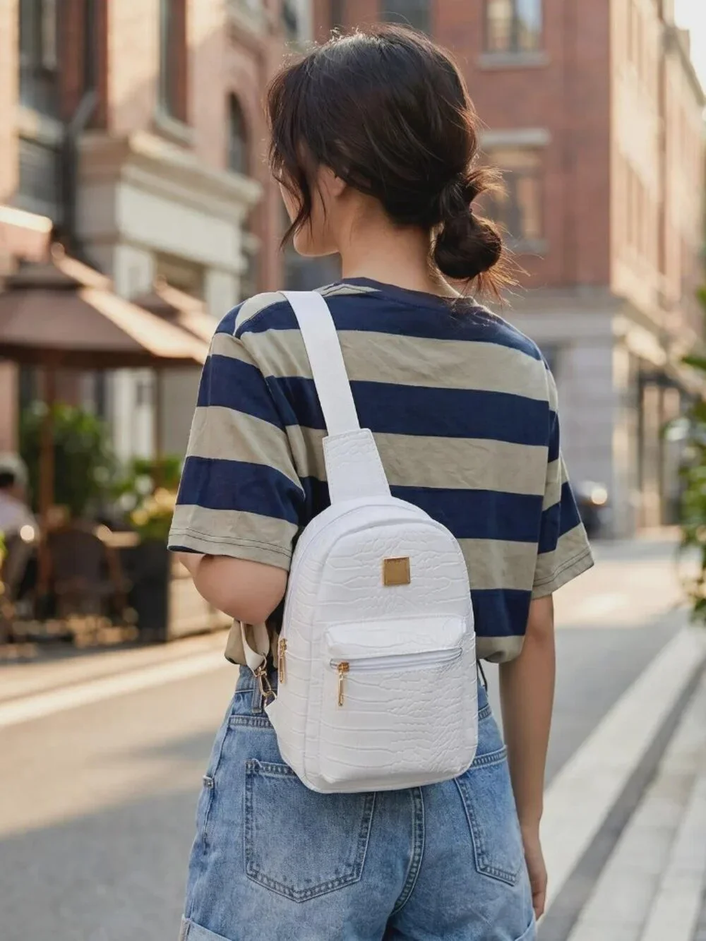White Croco Embossed Mini Backpack Faux Leather Sling Bag